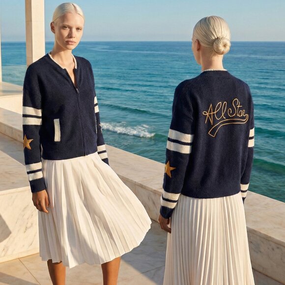 Anthropologie Sweaters - NWT $198 ANTHROPOLOGIE Sundry All-Star Bomber Sweater Jacket XL